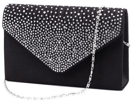 Dames Satin Koppelingen Avondtassen Crystal Bling Handtassen Wedding Party Purse Envelop Dames Portemonnee Clutch Bag # YL10 zwart