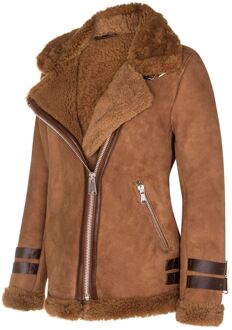 Dames schapenvacht bikerjack-Alamar - maat EU 48 / UK 20 Bruin