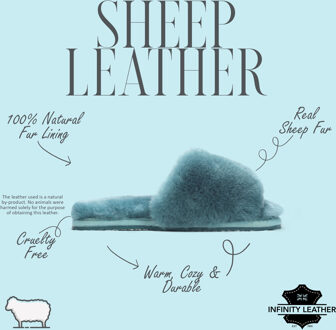 Dames schapenvacht pantoffels blauwgroene warme winterbont slippers - Nordic