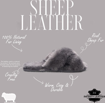 Dames schapenvacht pantoffels grijs warm winterbont crossover - Snowbelle