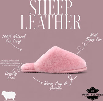 Dames schapenvacht pantoffels roze warme winterbont muiltje - Aurora - EU 38
