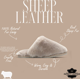 Dames schapenvacht pantoffels taupe warme winterbont muiltje - Aurora - EU 38