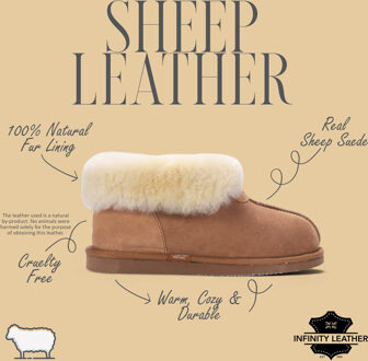 Dames schapenvacht suède enkellaarsjes in bruin leer met instappertje voor de winter - Glacier - EU 42