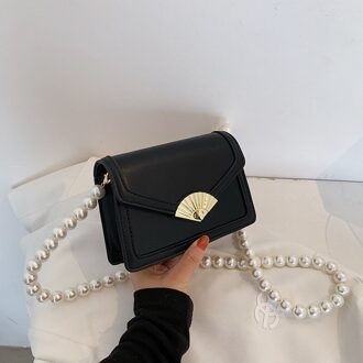 Dames Schoudertas Parel Schoudertas Koreaanse Stijl Kleine Verse Messenger Kleine Vierkante Tas zwart