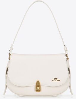 Dames schoudertas van natuurleer, crème - maat