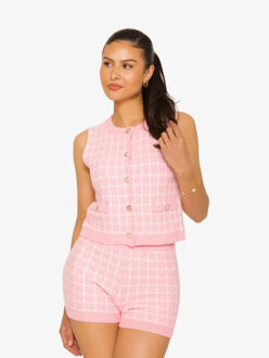 Dames set short checked knitted pink Roze - S / M