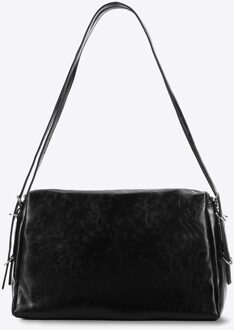 Dames shopper met decoratieve hengsels, zwart, eco-leer