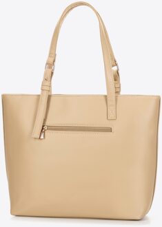 Dames shopper met reliëflogo, beige, eco-leer - One Size
