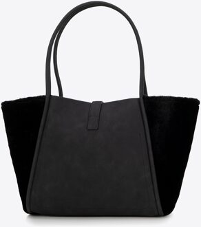 Dames shopper van eco-leer en imitatiebont, zwart - maat