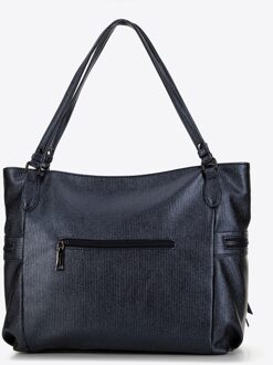 Dames shopper van eco-leer, glanzend marineblauw Donkerblauw - One Size