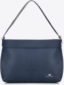 Dames shopper van natuurleer met afneembaar handvat, marineblauw - maat Donkerblauw