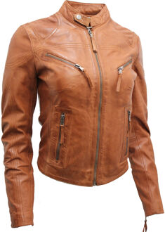 Dames slim-fit leren bikerjack-Maldon Bruin - EU 40 / UK 12