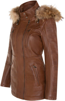Dames slim fit leren parka-jas met capuchon-Northam Bruin - EU 36 / UK 8