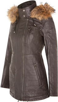 Dames slim fit leren parka-jas met capuchon-Northam - maat EU 52 / UK 24 Bruin