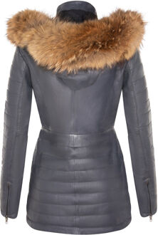 Dames slim fit leren parka-jas met capuchon-Northam Navy