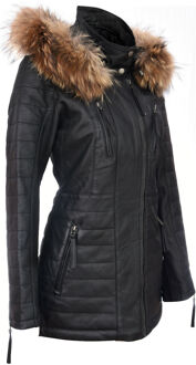 Dames slim fit leren parka-jas met capuchon-Northam Zwart - EU 42 / UK 14