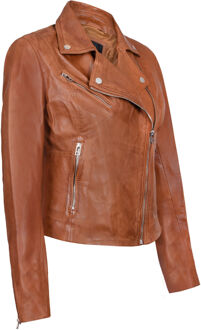 Dames slim leren bikerjack-Matlock - maat EU 36 / UK 8 Bruin
