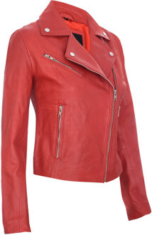 Dames slim leren bikerjack-Matlock Rood