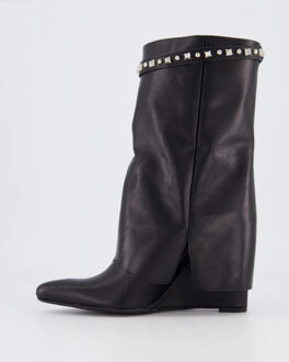 Dames studded leather wedge boot Zwart - 39