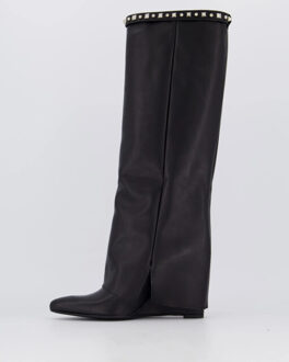 Dames studded leather wedge boot Zwart - 40