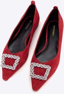 Dames suède ballerina's met gesp rood suède leer - EU 35