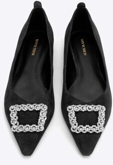 Dames Suède Ballerina's met Gesp Zwart Suède Leer - EU 35