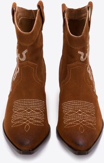 Dames Suède Cowboylaarzen met Borduurwerk Kort Bruin Suède Leer - maat