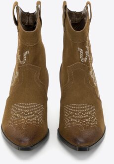 Dames Suède Cowboylaarzen met Borduurwerk Korte Groene Suède Leer - maat