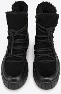 Dames suède enkellaarsjes met bont, zwart