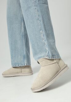 Dames suède enkellaarsjes met wol, lichtbeige