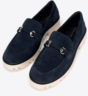 Dames Suède Gesp Loafers Marineblauw Suède Leer Donkerblauw