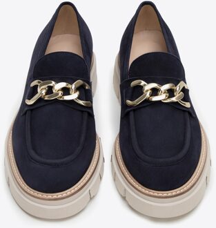 Dames Suède Loafers met Ketting op Platform Marineblauw Suède Leer Donkerblauw