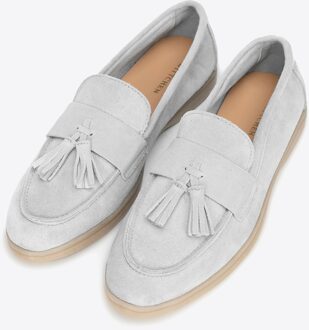 Dames Suède Loafers met Kwastje Lichtgrijs Suède Leer