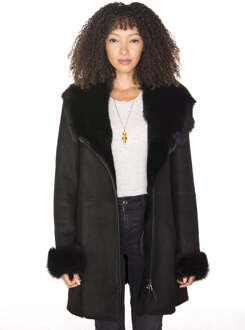 Dames suède Merino schapenvacht jas-Samara Zwart - EU 46 / UK 18