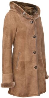 Dames suède merino schapenvacht parka jas-tripoli - maat EU 36 / UK 8 Bruin