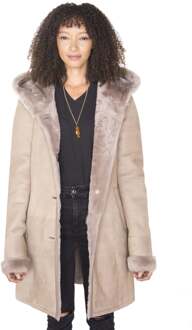Dames suède merino schapenvacht parka jas-tripoli Taupe