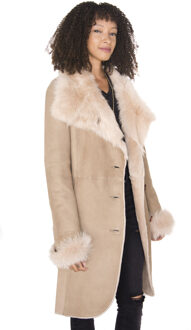 Dames suède merino shearling jas met Toscana kraag-Hanoi - maat EU 38 / UK 10 Beige