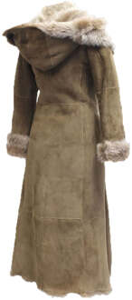 Dames suède Toscana schapenvacht trenchcoat met capuchon-Rushden Bruin