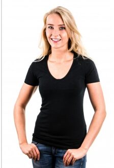 Dames T-shirt Bodyfit V-hals zwart