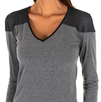 Dames t-shirt met lange mouwen en V-hals DB756 Grijs