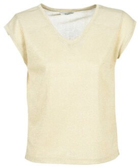 Dames-T-shirt Only Silvery manches courtes col V lurex Only , Beige , Dames - L,M