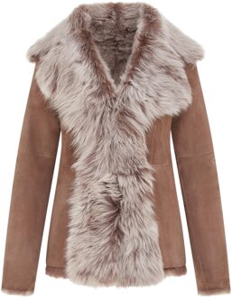 Dames Taupe Schapenvacht Toscana Merino Shearling Suède Leren Jas - Siena