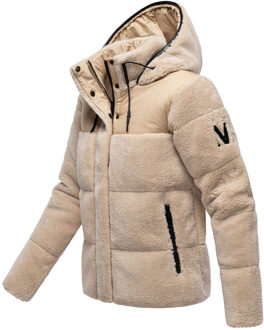 dames teddy puffer jas met capuchon – model Kaguraa Beige