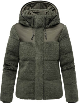 dames teddy puffer jas met capuchon – model Kaguraa Groen - XS