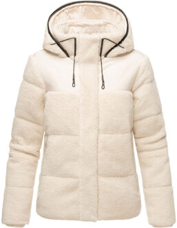 dames teddy puffer jas met capuchon – model Kaguraa - maat S Beige
