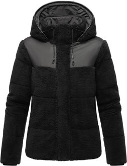 dames teddy puffer jas met capuchon – model Kaguraa Zwart - XS