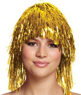 Dames tinsel/folie carnaval pruik - goud kleur - disco/eighties Goudkleurig