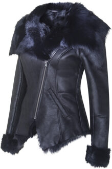 Dames Toscana schapenvacht bikerjack-Apopa Zwart - EU 36 / UK 8