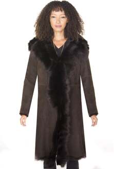 Dames Toscana schapenvacht suède trenchcoat-Tbilisi - maat EU 38 / UK 10 Bruin