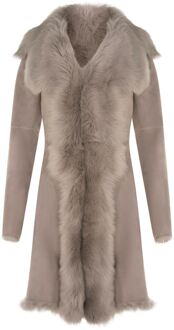 Dames Toscana schapenvacht suède trenchcoat-Tbilisi - maat EU 38 / UK 10 Lichtgrijs